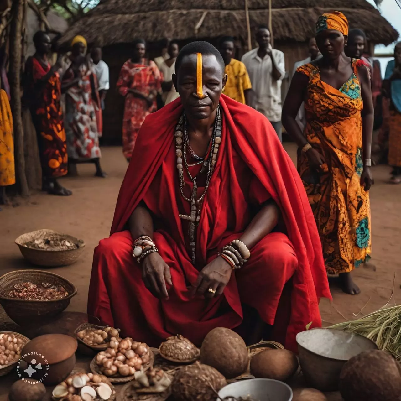 Priest nduga performing a new year money blessings ritual with the locals